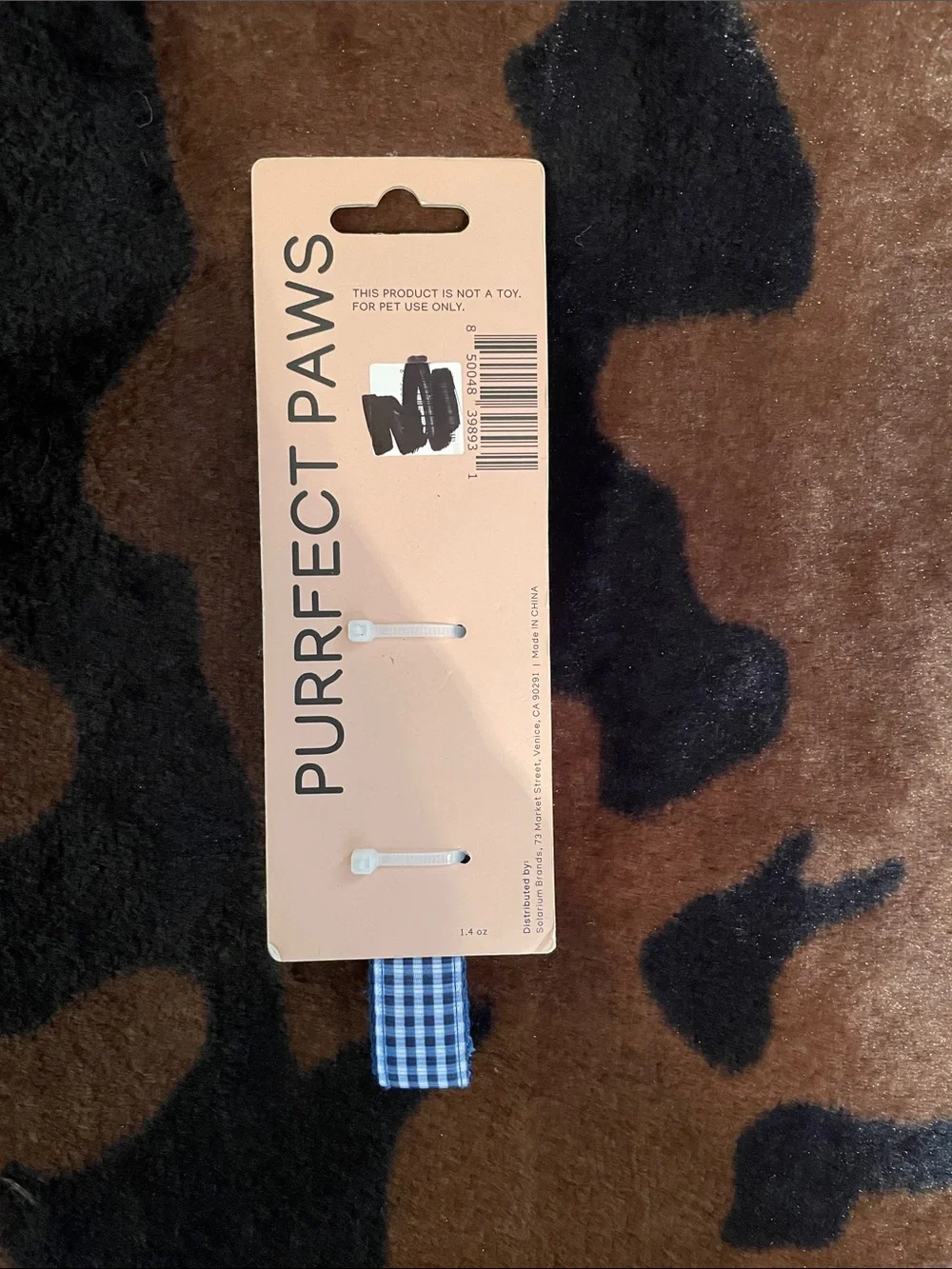 “Purrfect Paws” Blue Gingham Adjustable Nylon Dog Collar - Medium!